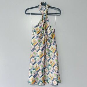 Sincerely Ours Victoria Mini Dress Casablanca Print Halter Neck Low Back Satin